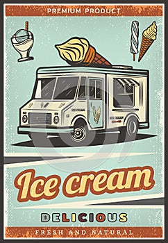 Vintage Colored Fresh Ice Cream Poster