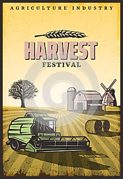 Vintage Colored Harvesting Poster