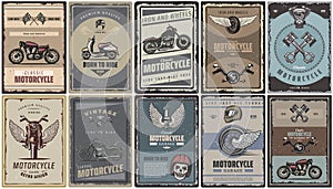 Vintage Colored Motorcycle Posters Set photo