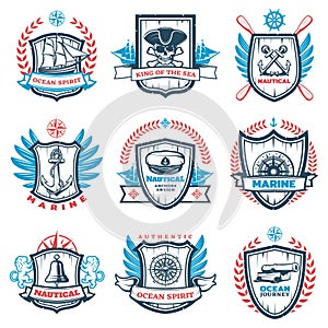 Vintage Colored Nautical Emblems Set