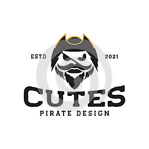Vintage colored pirate face cute logo design vector graphic symbol icon sign illustration creative idea