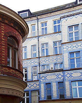 Vintage colorful brickwall houses, Berlin, Germany