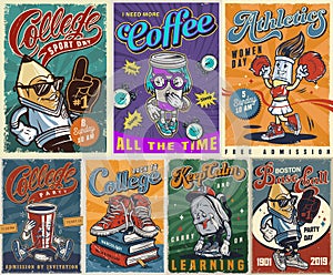 Vintage colorful college posters collection