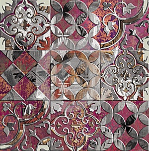 Vintage colorful decorative square pattern tile
