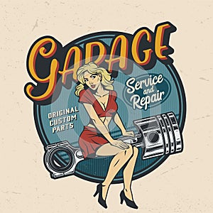 Vintage colorful garage repair service logo photo