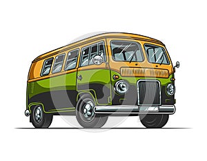 Vintage colorful hippie bus template