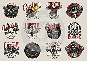 Vintage colorful motorcycle emblems