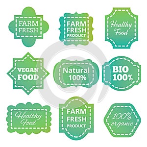 Vintage colorful natural organic bio product vector green tag, labels, emblems and badges