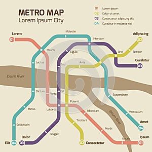 Vintage colors subway map vector concept