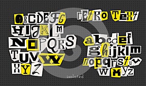 Vintage comic Alphabet in the style of anonymous messages. Letters cut out of a newspaper. Isolated Vector typographic