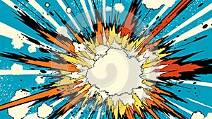 Vintage comic book cover design with retro boom explosion and dots in bright light