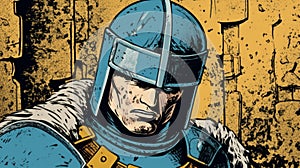 Vintage Comic Book House Featuring Injured Knight In Armor And Blue Scarf