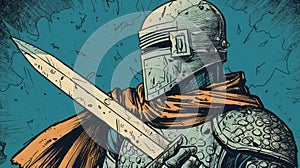 Vintage Comic Book: Injured Knight With Knife-style Design