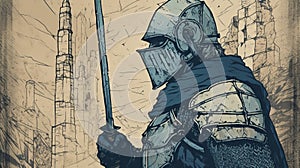Vintage Comic Book: Injured Knight With Pencil Style