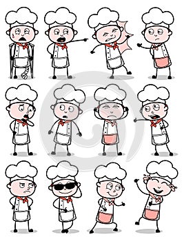 Vintage Comic Chef Poses Collection - Set of Concepts Vector illustrations