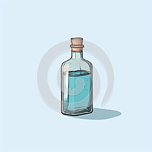 Vintage Comic Style Bottle Illustration On Blue Background