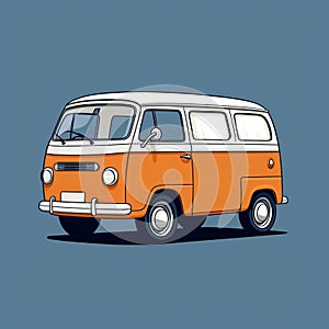 Vintage Comic Style Orange Vw Van On Light Blue Background