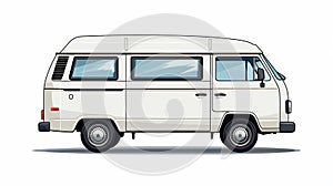 Vintage Comic Style White Van On White Background