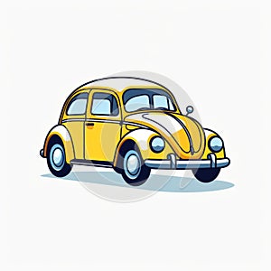 Vintage Comic Style Yellow Volkswagen Beetle Car Vector Illustration