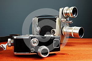 Vintage compact film cameras for shooting movies. Video Blogging concept