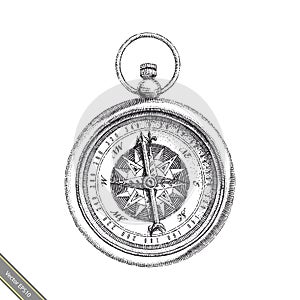 Vintage Compass hand drawing black and white clipart