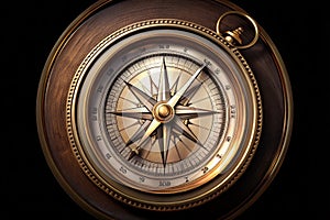 Vintage compass isolated on black background 3d rendering