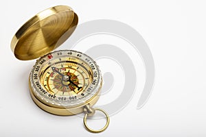 Vintage compass, navigational compass on white background