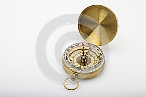 Vintage compass, navigational compass on white background