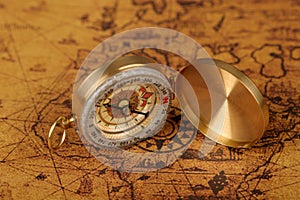 Vintage compass on old map - Explore the world-travel concept