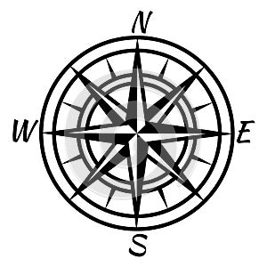 Vintage compass. Retro nautical marine mapping symbol for treasure world advenure map. Vector wind rose icon