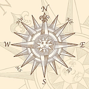 Vintage Compass Rose Engraving