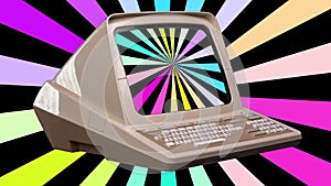 Vintage computer with psychedelic screen