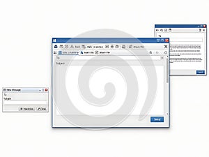 Vintage computer software interface with multiple windows open on desktop screen