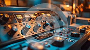 Vintage Control Panel With Numerous Knobs And Dials