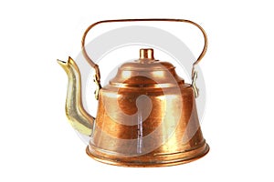 Vintage copper kettle isolated on white background