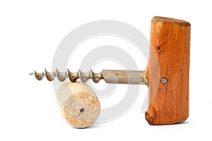 Vintage cork-screw on white