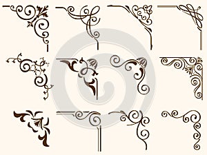 Vintage Corner Frames set Isolated On A Plain Background.