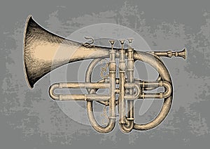 Vintage Cornet hand drawing engraving illustration,The classical