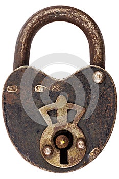 Vintage corroded padlock isolated on white