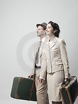 Vintage couple leaving for vacations