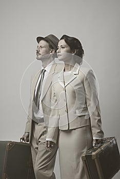 Vintage couple leaving for vacations