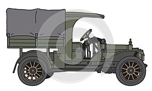 The vintage covered military truck photo