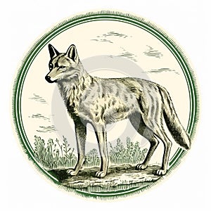 Vintage Coyote Illustration In Faience Style