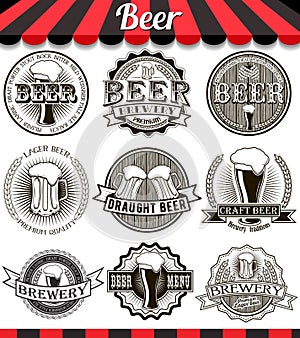 Vintage craft beer brewery emblems, labels and design elements