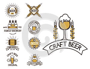 Vintage craft beer retro logo badge design emblems vector icons pub labels collection