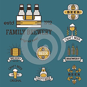 Vintage craft beer retro logo badge design emblems vector icons pub labels collection