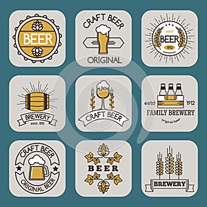 Vintage craft beer retro logo badge design emblems vector icons pub labels collection