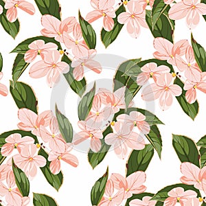 Vintage creamy Flowers. Floral Hortensia Background. Seamless Pattern for design, print, textile, scrapbook.