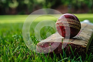 Vintage Cricket Equipment on Green Field