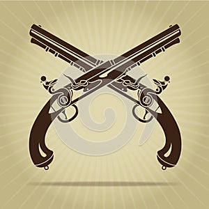 Vintage Crossed Flintlock Pistols Silhouette